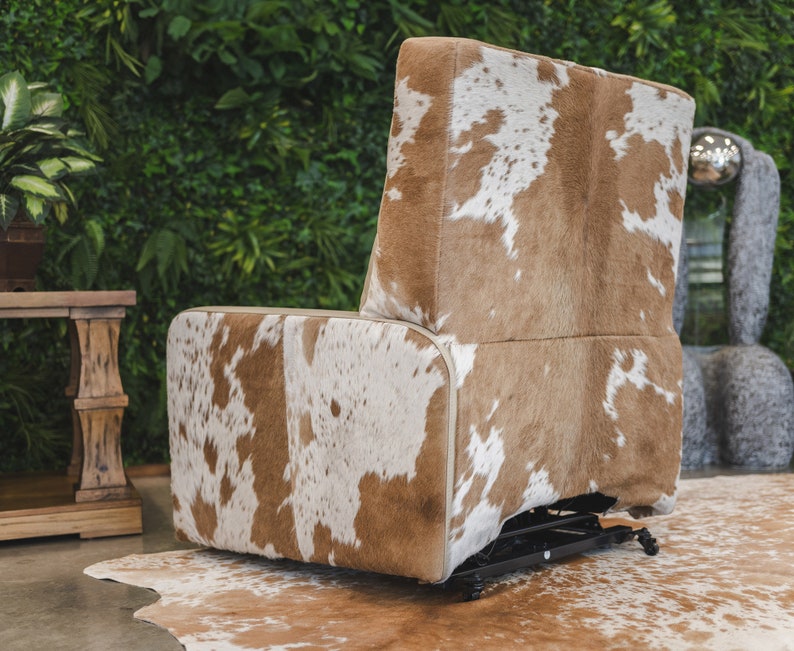 Premium Leather Recliner Armchair with Hair-On Cowhide Accents