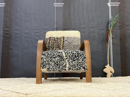 Boho-Chic Multicolor Textured Armchair with Wooden Frame