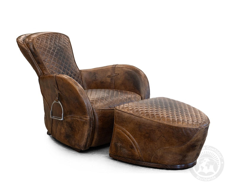 Saddle Leather Chair & Footstool